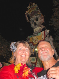 Karens snaps a selfie with while an ominous skeleton looks over us. 